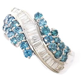 Autre Marque PT900 Platinring mit blauem Diamanten