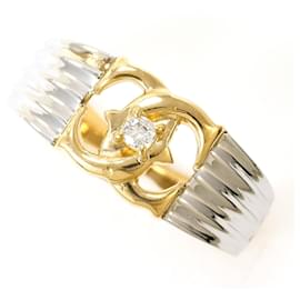 Autre Marque 18K Gelbgold- und Platinring mit Diamant