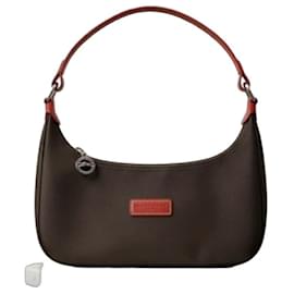 Longchamp Borsa a Tracolla in Tela Marrone e Pelle Rossa