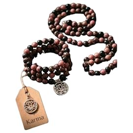 Mala Karma em Rodonita e Obsidiana com Flor de Lótus em Prata - Autre Marque