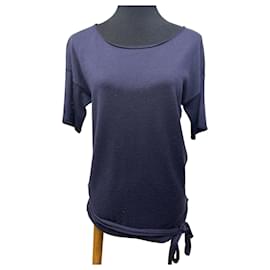 Prada Pull en maille laine et soie bleu marine