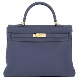 Borsa Hermes Kelly 35 in pelle Togo blu navy - Hermès