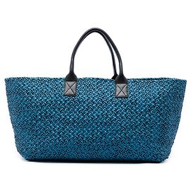 Borsa Tote Cabat in agnello Intreccio blu Large Bottega Veneta