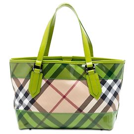 Tote in tela rivestita Burberry Beige con bordi in vernice motivo Supernova Check