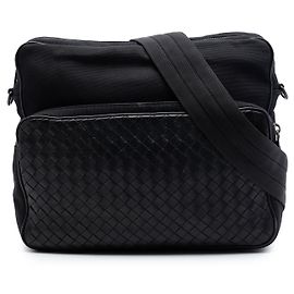 Bolso bandolera de lona con ribete de napa Intrecciato negro Bottega Veneta