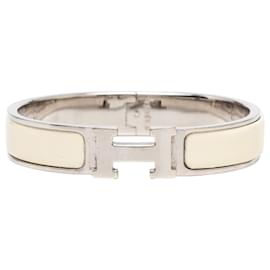 Hermès White Narrow Enamel Clic Clac H Bracelet PM