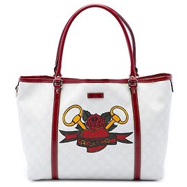 Gucci White Medium GG Supreme Tattoo Heart Joy Tote