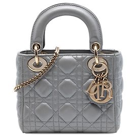 Dior Mini Lady Dior in agnello metallizzato grigio Cannage