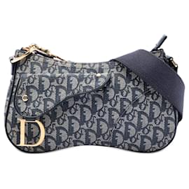 Dior Blue Diorissimo Trotter Canvas Double Saddle Crossbody
