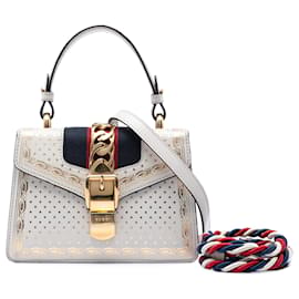 Borsa Sylvie in pelle di vitello bianca con stampa Web Star Gucci