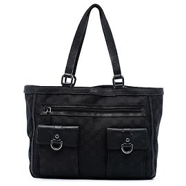 Abbey D-Ring Pocket Tote aus schwarzem GG-Canvas Gucci