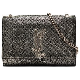 Saint Laurent Borsa a tracolla Kate Small in pelle di vitello metallizzata argento con motivo chevron
