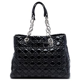 Dior Black Large Patent Cannage Lady Dior Soft Shopping Tote