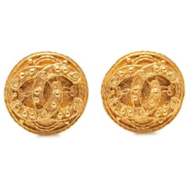 Orecchini Chanel Gold CC placcati oro tondi con clip