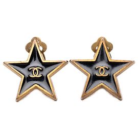 Orecchini a clip Chanel Black CC Gold Plated Enamel Star