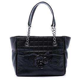 Chanel Black CC Choco Bar Lambskin Camellia No 5 Tote