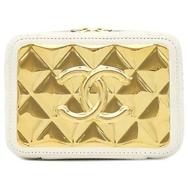 Borsa a tracolla Chanel White Mini CC in agnello trapuntato e placche dorate