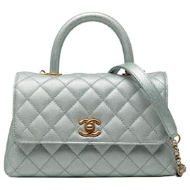 Borsa Chanel Blue Mini Metallic Caviar Coco Top Handle