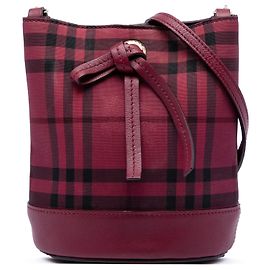 Borsa a secchiello Burberry Red Baby Haymarket Check Nylon Overdyed