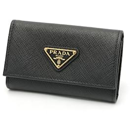 Prada Saffiano Triangle Schlüsselcase aus schwarzem Leder