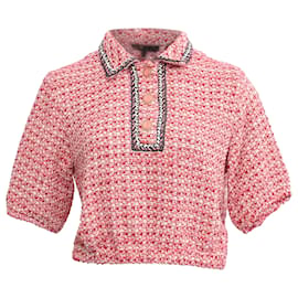 Top polo corto de tweed rojo en algodón Maje
