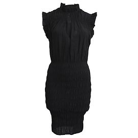 Maje Mini-Kleid mit Stehkragen und Rüschen aus schwarzer Viskose