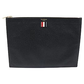 Thom Browne Pochette porte-documents medium en cuir grainé noir