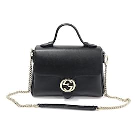 Gucci Piccola borsa con manico superiore intrecciato in pelle nera con catena