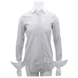 Camisa de cuello redondo de seda y algodón con rayas University - Thom Browne