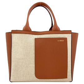 Valextra Shopping Tote Tasche aus braunem Canvas und Kalbsleder