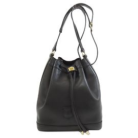Céline Celine Schultertasche aus schwarzem Leder mit Kordelzug