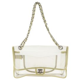 Borsa a tracolla in vinile trasparente e oro Chanel