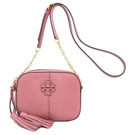 Borsa a tracolla in pelle rosa con logo Tory Burch
