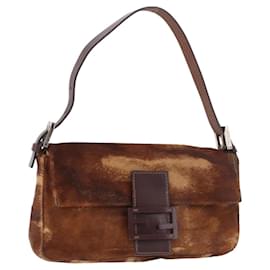 FENDI Mamma Baguette Schultertasche aus Harako-Leder Braun Silber Authentisch 185431SAV