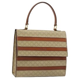 Céline Borsa CELINE Macadam Canvas PVC Beige Oro Auth 184585