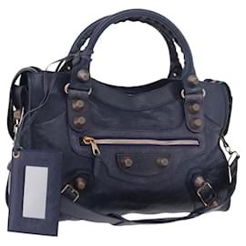 BALENCIAGA The Giant City Hand Bag Leather 2way Navy Gold 173084 Auth 185368SAM - Balenciaga