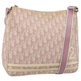 Borsa a Spalla Christian Dior Trotter Canvas PVC Rosa Argento Auth 184929