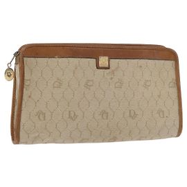 Clutch Christian Dior Honeycomb Canvas PVC Beige Auth ep14816