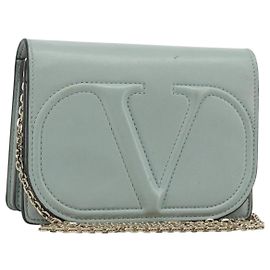 Borsa a Spalla con Catena VALENTINO in Pelle Azzurro Oro Auth bs35513