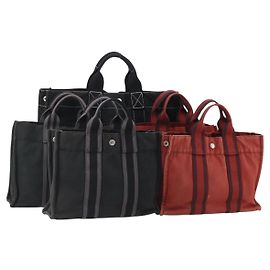 Hermès HERMES Fourre Tout Borsa in Cotone 5 Set Rosso Grigio Nero Auth ti3989