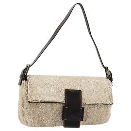 Borsa a tracolla FENDI Mamma Baguette Perline Avorio Argento Aut 185413V
