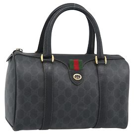 Borsa Boston GUCCI GG Supreme Web Sherry Line PVC Nero Oro 40 02 006 Auth 185482