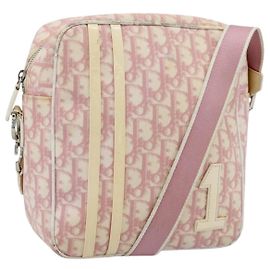 Borsa a Spalla Christian Dior Trotter Canvas PVC Rosa Argento Auth BA13409