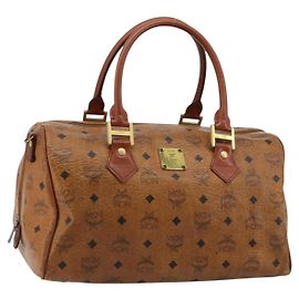 Borsa MCM Vicetos Logogram PVC Pelle Marrone Oro Auth 185111