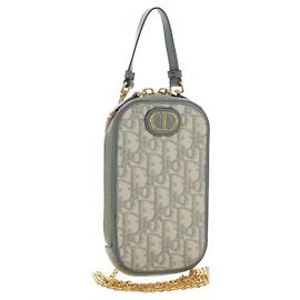 Custodia per telefono Christian Dior Oblique 30 Trotter Canvas con catena Grigio Auth 184749M