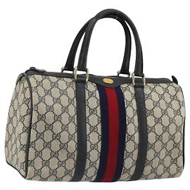 Borsa Boston GUCCI GG Supreme Sherry Line PVC Blu Navy Oro 012 3842 58 Auth 185029