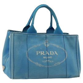 PRADA Kanapa MM Handtasche Canvas Blau Gold Authentisch 185130