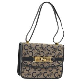 Céline Borsa a tracolla CELINE C Sulky Horse Carriage in tela Navy Gold Auth 184574