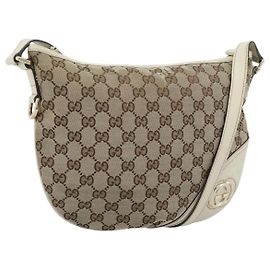 Borsa a tracolla GUCCI GG Canvas Newbrit Beige Oro 169998 Auth ep14864