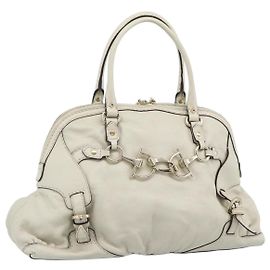 Borsa Boston GUCCI Horsebit in pelle Gold Ivory 189890 Auth 185034V